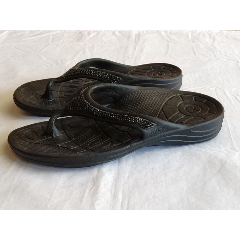 Aetrex BLACK Lynco Orthotic Flip Flop US 6 Glitter Sandals Fiji Sparkle - Picture 10 of 13